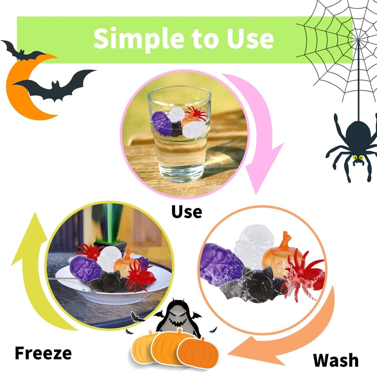 Tngan Halloween Reusable Ice Cubes for Drinks, 300 Pack Shaped Plastic Ice Cubes for Decor, Refreezable Ice Cubes Non-melting for Halloween Party, Bar, Home Celebration BPA Free