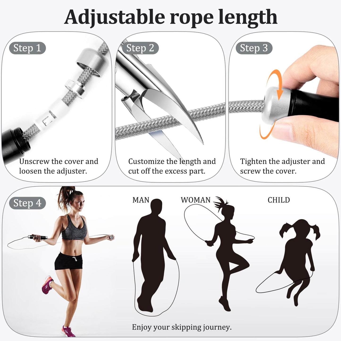 Mangodan 1LB Weighted Jump Ropes for fitness Women Men, Tangle-Free Ball Bearing Rapid Speed Skipping Jump Rope with Adjustable 9mm Cotton & PVC Cord, Aluminum Handles for MMA, Boxing, CrossFit, Weight-loss Workouts，Black