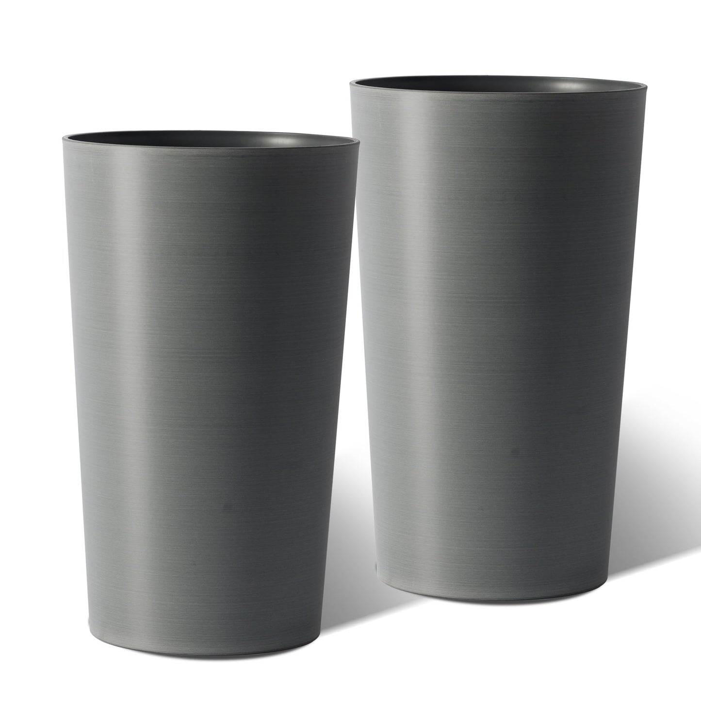 GDFStudio 21.7" Tall Planters Set of 2, Large Planter Pots with Drainage Holes, UV and Crack Resistant, Modern Matte Finish for Indoor Outdoor Balcony Patio Garden, Grey