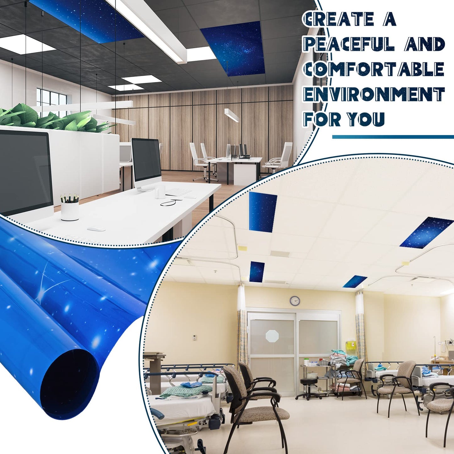 Amylove 4 Pcs Fluorescent Ceiling Light Covers with Star and Night Pattern, Classroom, Dark Color