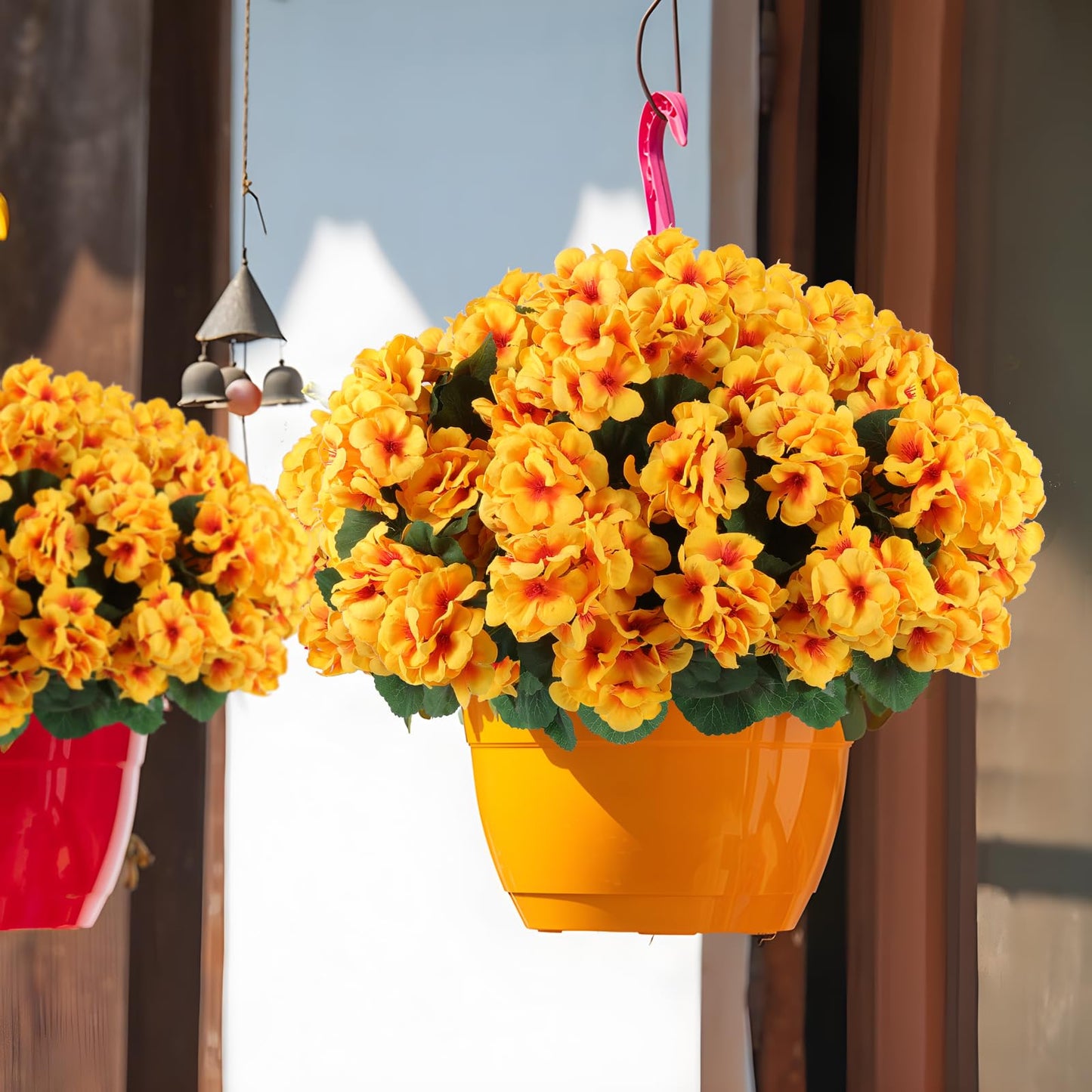 Hananona Artificial Geranium Flowers for Outdoors Geranium Silk Flowers Outdoor UV Resistant Garden Plants Faux Flowers for Home Kitchen Table Centerpieces Decor (6, Yellow)