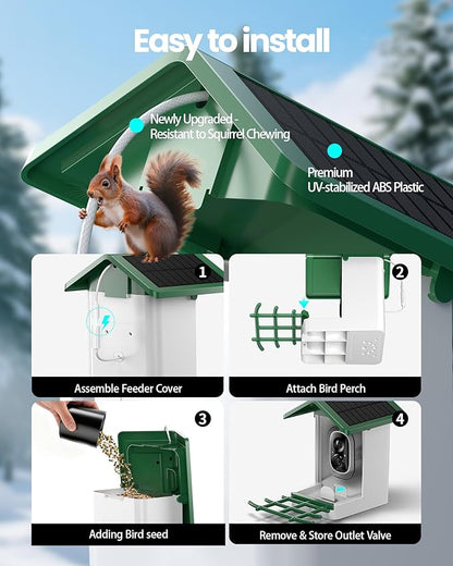 isYoung Smart Bird Feeder with Camera, 2.5K QHD, AI Identify 16000+ Birds,Dual Solar Panel, AI Auto-Capture & Motion Detection, IP65 Weatherproof,170° Field of View, Perfect Bird Watching Gift