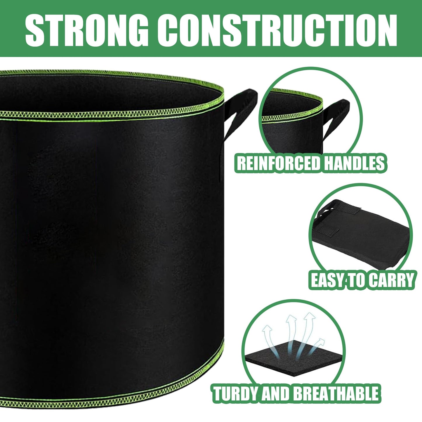 FVOTNW 3-Pack 10 Gallon Plant Grow Bags, Thickened Nonwoven Fabric Pots with Handles,Sturdy Garden Planters Aeration Gardening Container to for Plants, Vegetables, and Flowers