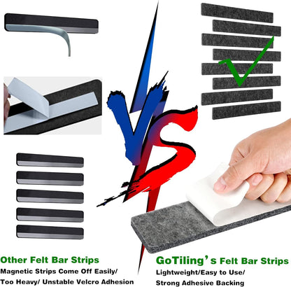 GoTiling Cork Board for Walls - 8 Pack Felt Pin Board Bar Strips - Self-Adhesive Lightweight Bulletin Board - Cork Board for Office with 40 Push Pins No Damage for Wall (Dark Grey)