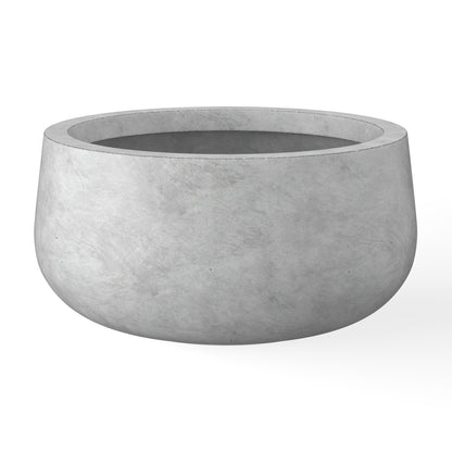 Kante 11.8" Dia Round Concrete Planter, Cement Plant Pots with Drainage Hole and Rubber Plug for Outdoor Indoor Garden Home, Modern Curvaceous Design, Natural Concrete