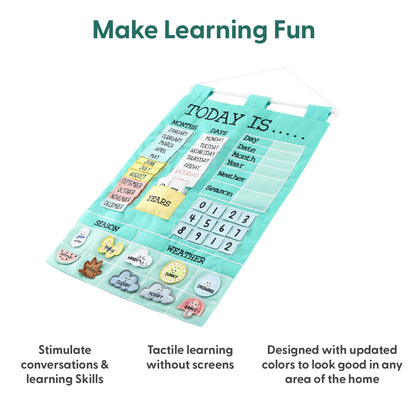 The Peanutshell Learning Calendar Wall Chart - Homeschool Supplies, Interactive Pocket Chart for Toddlers & Kids - Preschool Learning Activity Board, Circle Time Board for Classroom - Today is