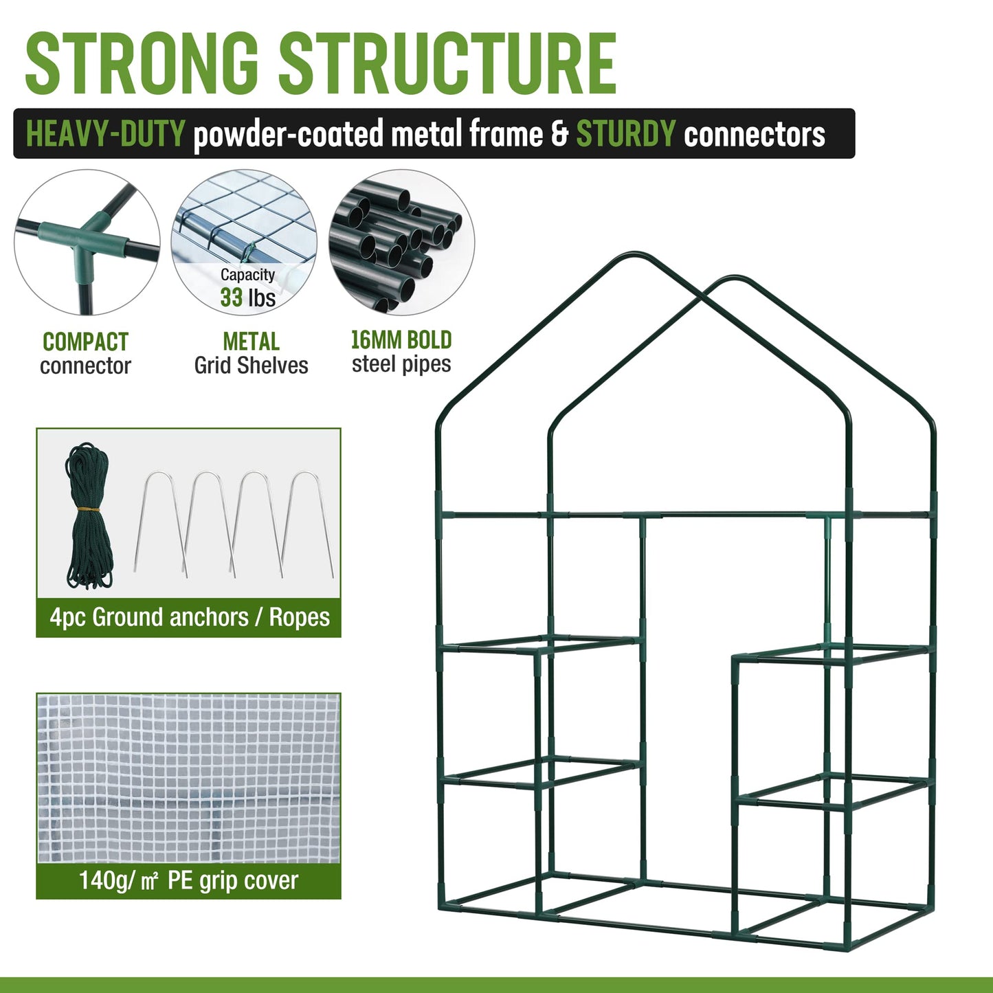 WORKPRO Greenhouse, 56"X 28" X 77" Portable Small Greenhouses for Outdoors & Indoors, Sturdy Green House Kit with Thicken PE Cover, Windows, 3 Tier 4 Shelves for Patio, Backyard, Balcony