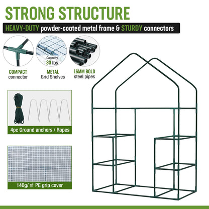 WORKPRO Greenhouse, 56"X 28" X 77" Portable Small Greenhouses for Outdoors & Indoors, Sturdy Green House Kit with Thicken PE Cover, Windows, 3 Tier 4 Shelves for Patio, Backyard, Balcony