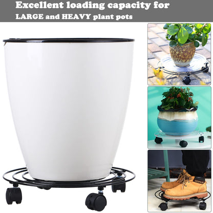 Planterhoma 3 Packs Large Metal Plant Caddy 13.8 Inches Plant Dolly with Wheels Heavy Duty Iron Rolling Plant Stand with Casters for Indoor and Outdoor Plant Pot Rollers White, 3-pack Plant Saucers