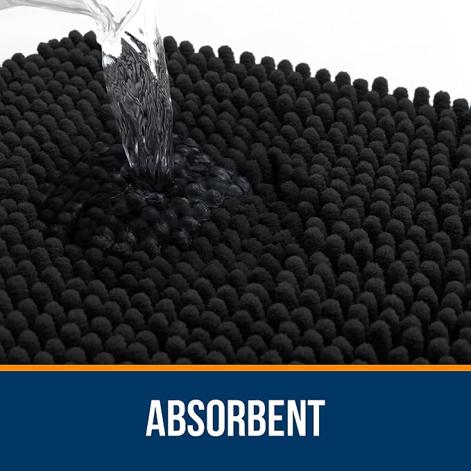 OLANLY Bathroom Runner Rugs 47x17, Extra Soft Absorbent Chenille Bath Rugs, Rubber Backing Quick Dry, Machine Washable Long Bath Mats for Bathroom Floor, Tub and Shower, Home Decor Accessories, Black