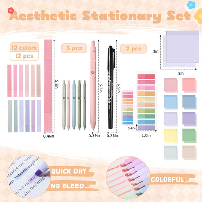 KOUDGY 49Pcs Book Annotation Kit - Aesthetic School Supplies with Cute Pen Case Highlighters Gel Pens and Marker, Sheets Transparent Index Tabs Sticky Notes Bible Study Supplies(Light Blue)