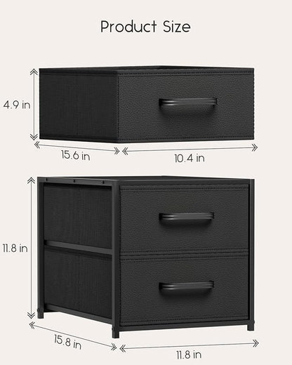 Homsorout 2 Drawers for Closet -Small Fabric Dresser Closet Storage | 1 Pack Black, Stackable Storage, Wooden Top & Metal Frame, Closet Drawer Units, For Bedroom, Dorm, Living room