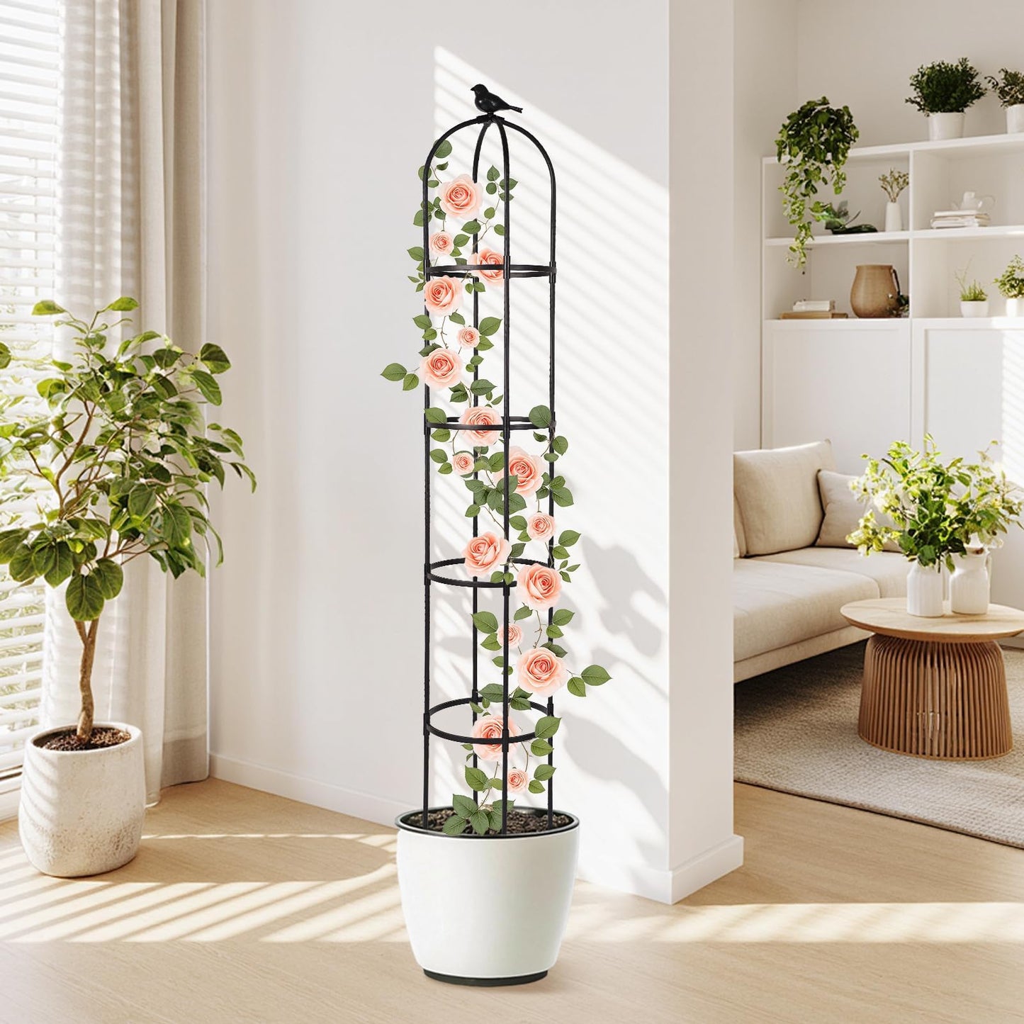Yotoworth Garden Obelisk Trellis for Climbing Plants Outdoor, 6.3 ft Tall Rose Trellis Climbing Plants Support for Potted Light Vine Flower Vegetable Cucumber Trellis Raised Garden Bed, Black, 1PCS