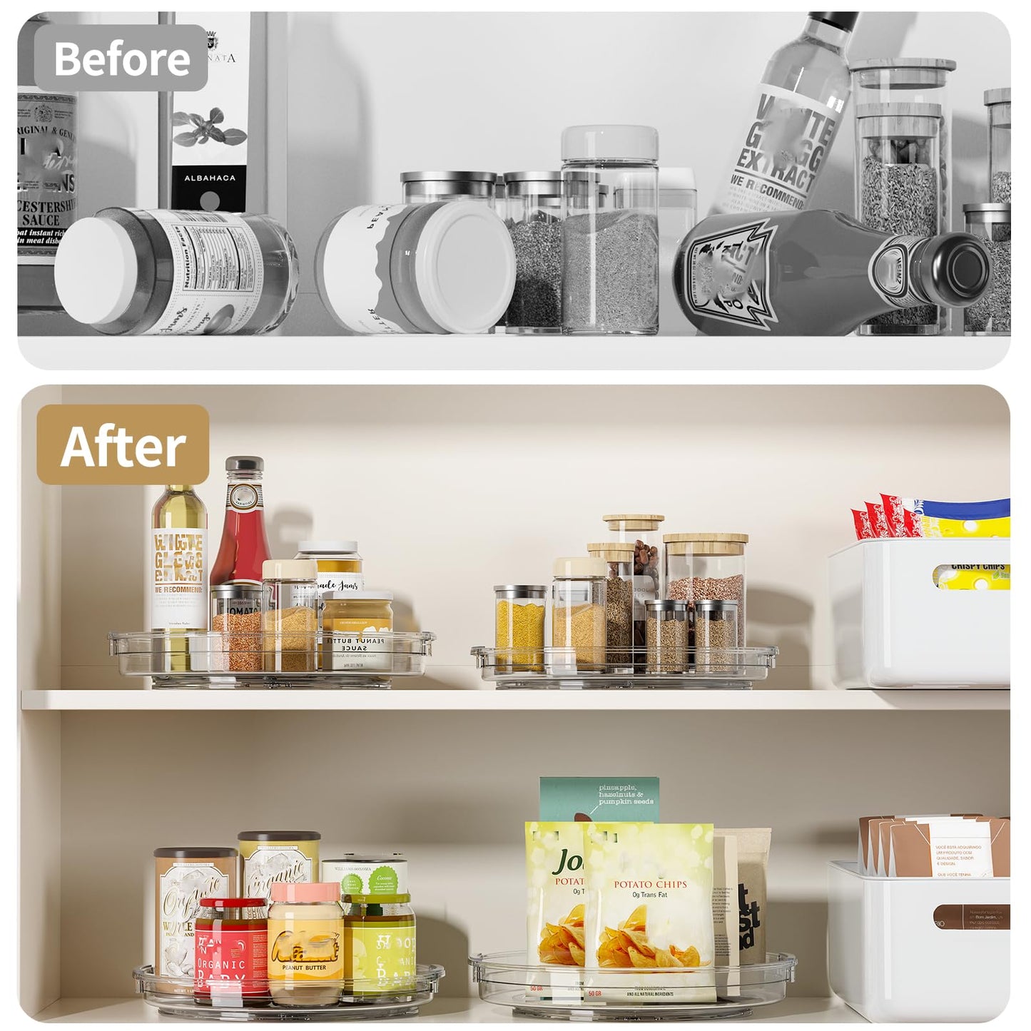 LAMU 3 Pack Lazy Susan Organizer Turntable for Cabinet, Rotating Condiment Organizer for Kitchen Pantry Organizers and Storage, Table Top, Fridge, Countertop, Spice Organization, 9.25'' 10.6'' 12''
