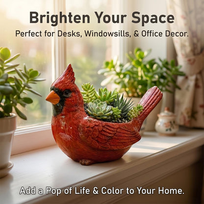 Cardinal Bird Succulent Planter,Resin Decorative Flower Pots for Indoor Outdoor Plants,Cute Animal Plant Pot,with Drainage Hole,Unique Garden Windowsill Desk Decor Gift for Bird Lovers (Green)
