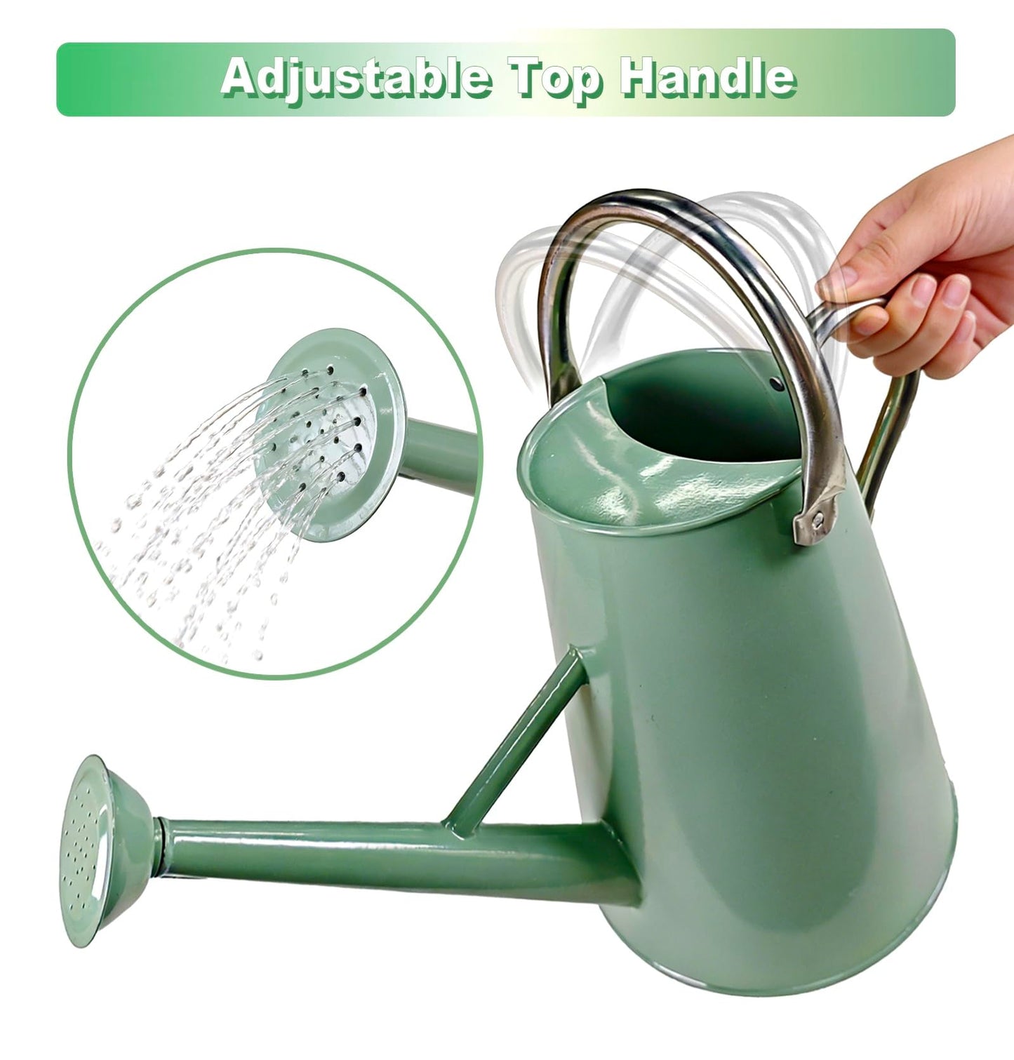 Watering Can for Outdoor&Indoor Plants，1.5 Gallon（5.7L） Metal Watering Can with with Removable Spout，Large Galvanized Steel Garden Flower Water Can Watering Pot with 2 Handles，Cream Green