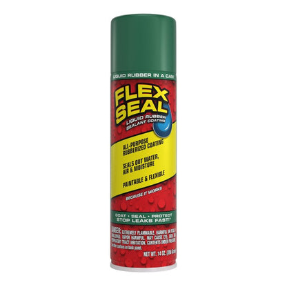 Flex Seal, 14 oz, Green, Stop Leaks Instantly, Waterproof Rubber Spray On Sealant Coating, Perfect for Gutters, Wood, RV, Campers, Roof Repair, Skylights, Windows, and More