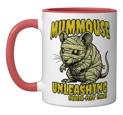 Funny Halloween Mummy Mouse Cute Spooky Graphic Ceramic Mug, Red/White