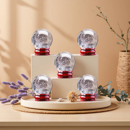 DUKIZA Natural Clear Quartz Crystal Sphere with Stand，5PC Real Crystals Ball, Clear Quartz Small Ball Decor (Clear Quartz Ball)