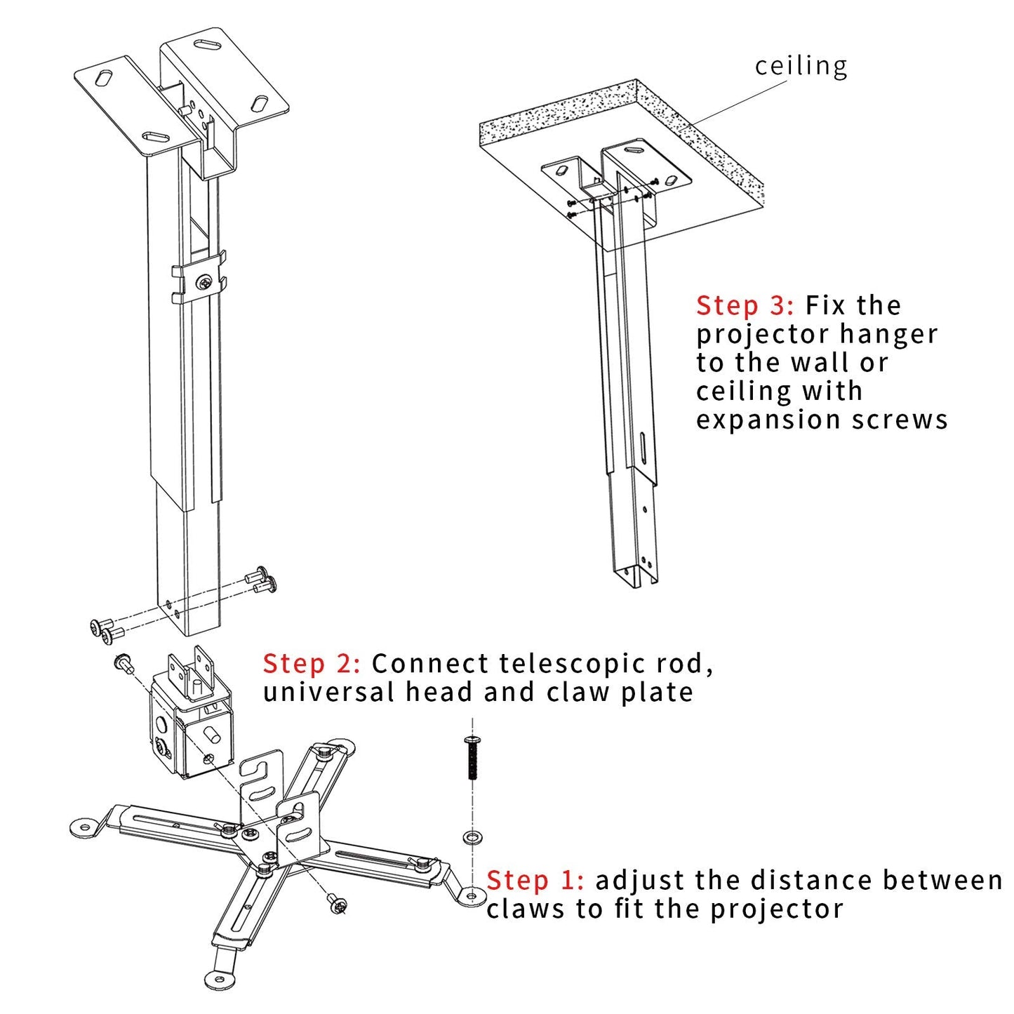 Tonalee Projector Mount Wall or Ceiling Projection Mount Bracket with Adjustable Height and Extendable Arms Mounts for Home and Office Projector
