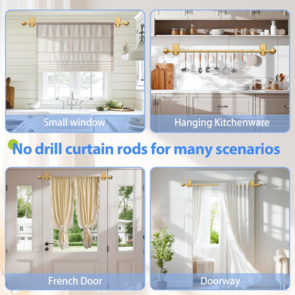 Curtain Rods No Drilling for Windows 32 to 45 Inch:No Drill Small Silver Curtain Rod with Adhesive Brackets for Bedroom,5/8" Apartment Renter Friendly Adjustable Drapery Rods Easy Install