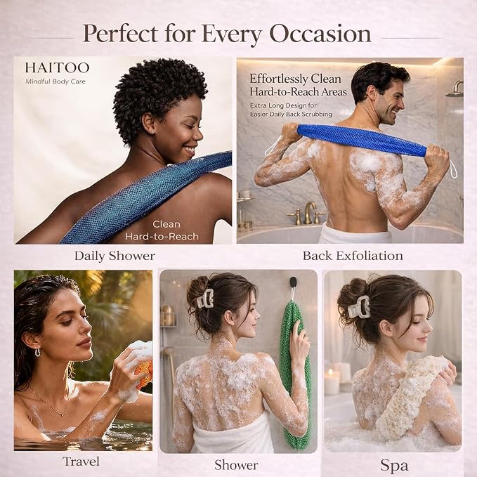 African Net Sponge Authentic, 3 Pieces African Exfoliating Net Sponge Body Back Scrubber Exfoliating Washcloth for Shower Bath for All Types (Black+Champagne Gold+Brown, 3 Pcs)