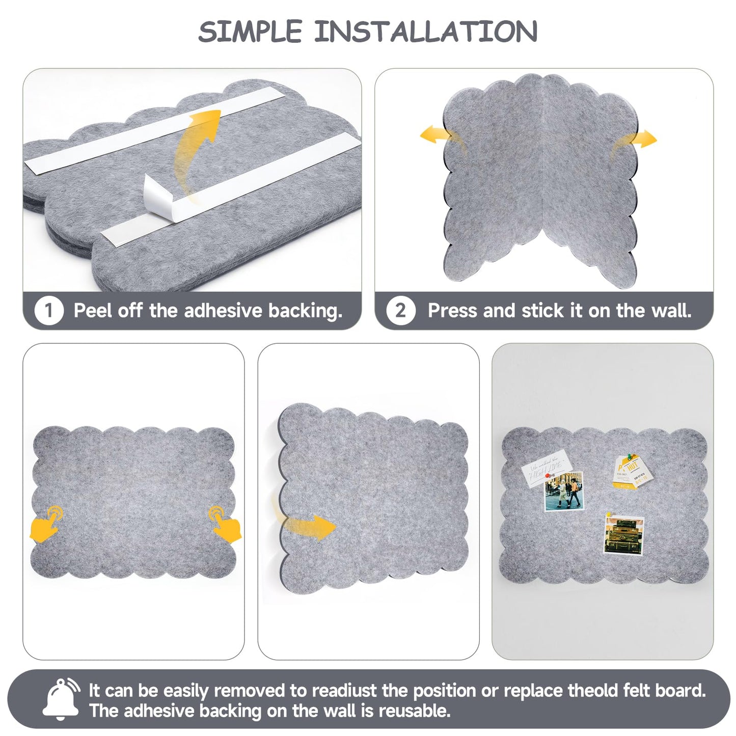 Felt Bulletin Board 24" x 18" Cork Board Alternative,Decorative Felt Pin Board Foldable Cork Boards for Walls Self-Adhesive Cork Board for Home Office Classroom Pin Board (Light Gray)
