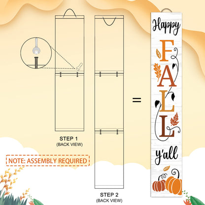 Happy Fall Y'all Wooden Porch Sign 47" Thanksgiving Large Welcome Porch Sign for Pumpkin Sign Autumn Home Front Door Yard Party Decor