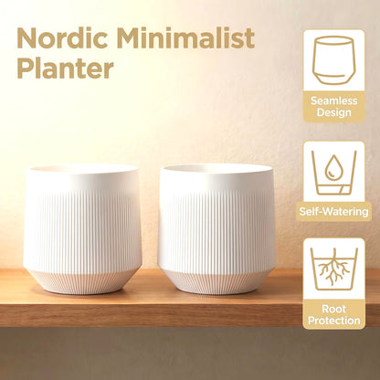 Yaghpy Plant Pots，Set of 2 Plastic Large Pots for Indoor Plants,Flower Pots Outdoor Planters with Drainage Hole and Seamless Saucer,(White 12Inches)