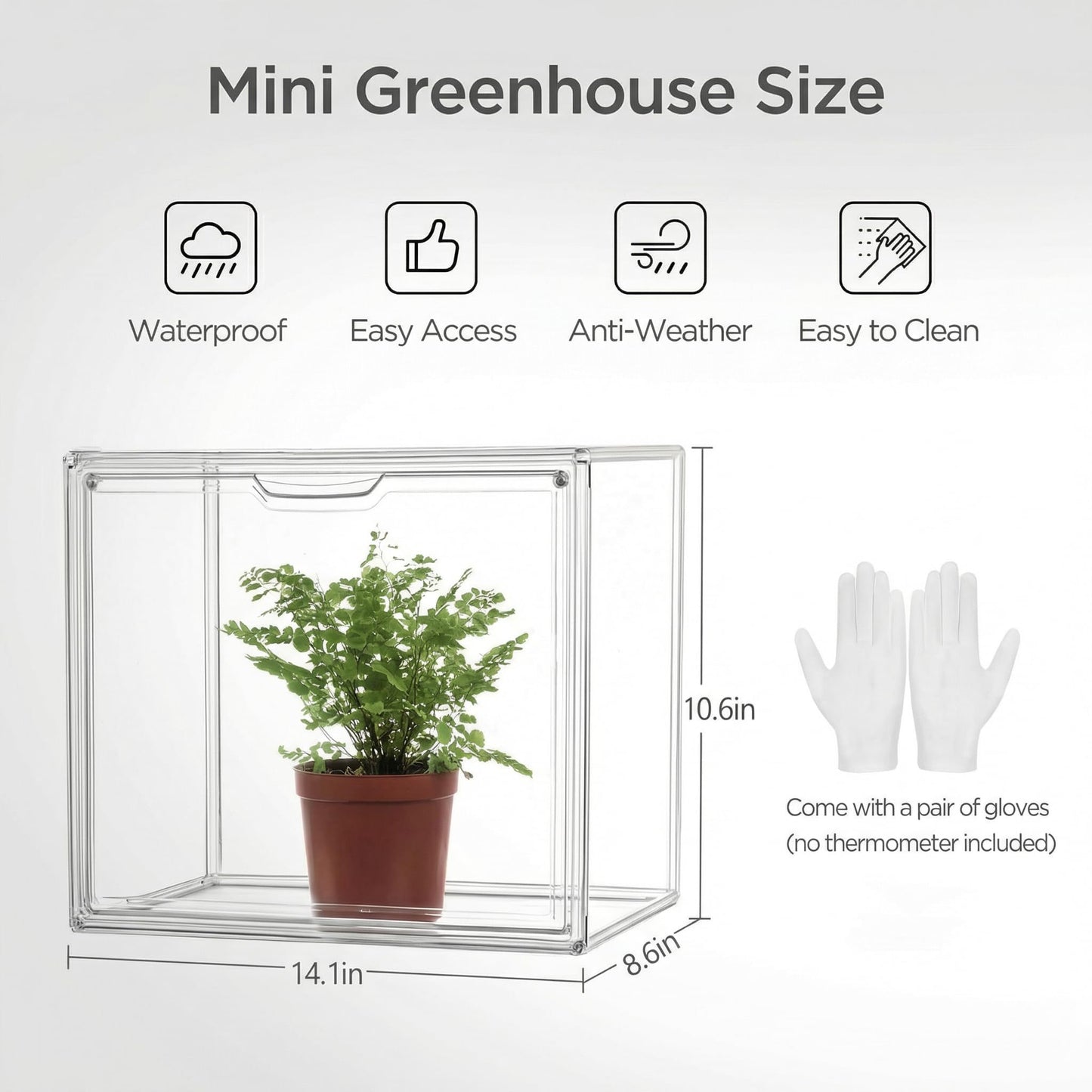 HBlife Mini Greenhouse for Indoor, Clear Stackable Green House with Magnetic Waterproof Door for Small Plants Nursery Germination and Display, Tabletop Portable Greenhouse, 14.1x8.6x10.6 Inch (1 Pack)