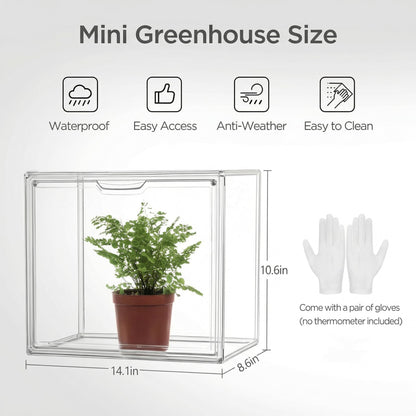 HBlife Mini Greenhouse for Indoor, Clear Stackable Green House with Magnetic Waterproof Door for Small Plants Nursery Germination and Display, Tabletop Portable Greenhouse, 14.1x8.6x10.6 Inch (3 Pack)