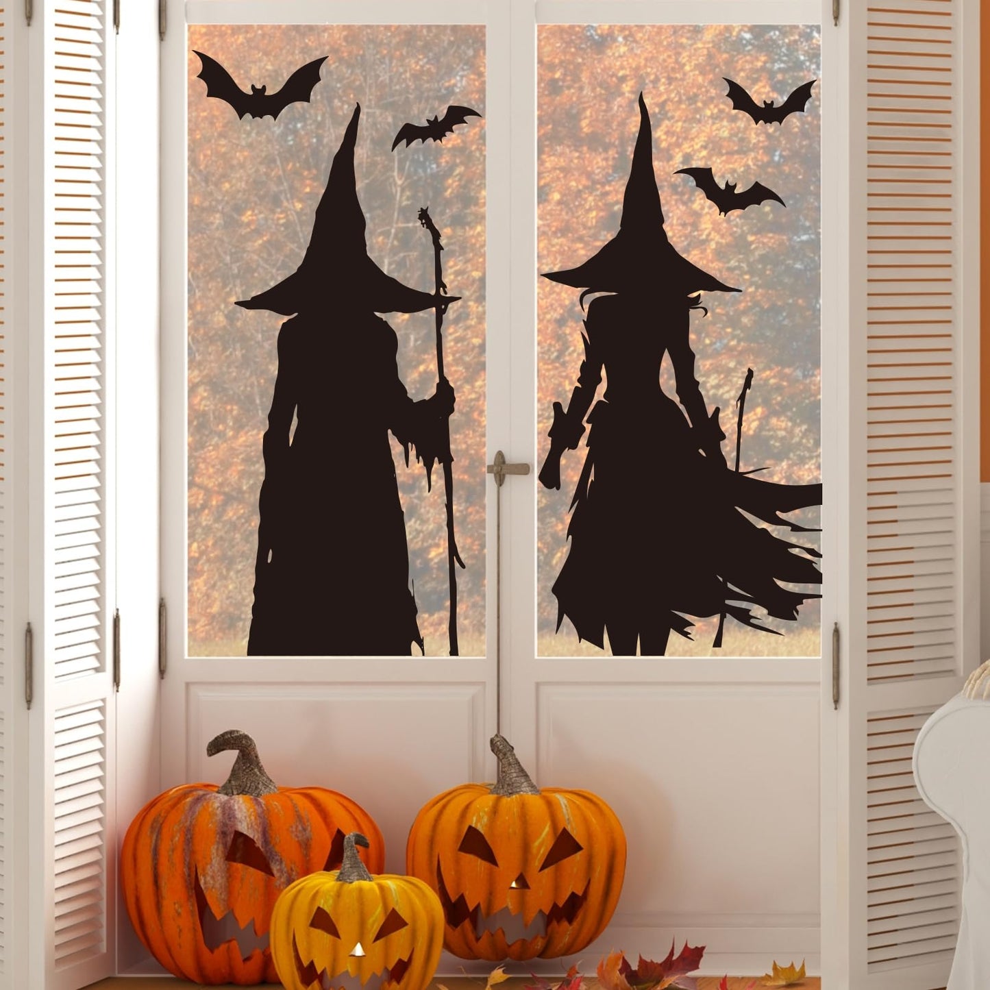 Whaline Extra Large Halloween Window Clings Black Witch Silhouette Window Decals Dark Academia Gothic Style Double-Sided Reusable for Spooky Holiday Home Office School Party Decoration,3 Sheets