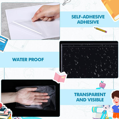Outus Self Adhesive Shop Ticket Holders Clear Plastic Sleeves Adhesive Pockets Work Order Job Ticket Holders for Home Office Posting Signs(5 x 8 Inch,400 Pcs)