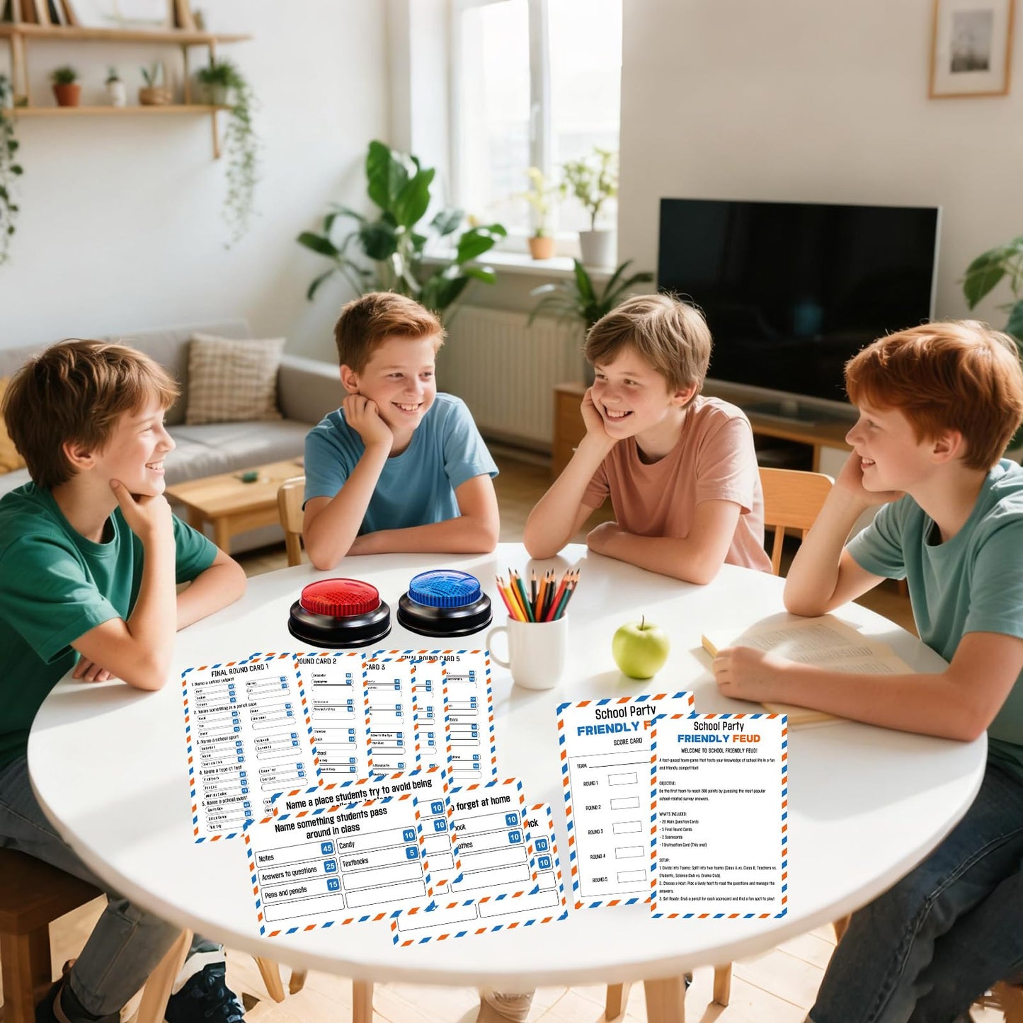 IIDEA School Party Friendly Feud Game with 2 Answer Buzzers, Graduation Team Building Class Reunion Feud Cards for School Game Night Fun Trivia Quiz for Students Teachers Groups Holiday Gatherings