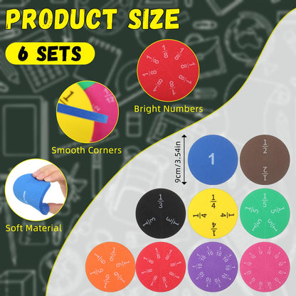 Sayglossy 6 Sets Fraction Circles Set for Math Classroom Fractions Manipulatives Math Manipulatives for Home School Supplies