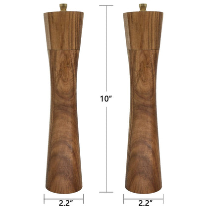 Wooden Salt and Pepper Grinder Set,Refillable Salt and Pepper Mill with adjustable Coarseness,Acacia Wood pepper grinder manual, Salt and Pepper Shaker Set Tableware Gifts-Ideal for Gifting 10IN