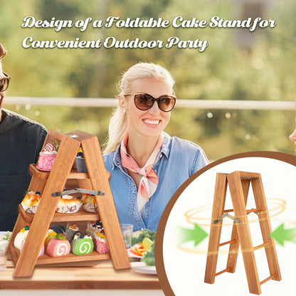 Wisreach Wooden 3 Tier Cupcake Stand, Rustic Cupcake Display Stand for Dessert Table, Foldable Serving Tray Tower for Party, Wedding, Birthday, Baby Shower, Holiday Events