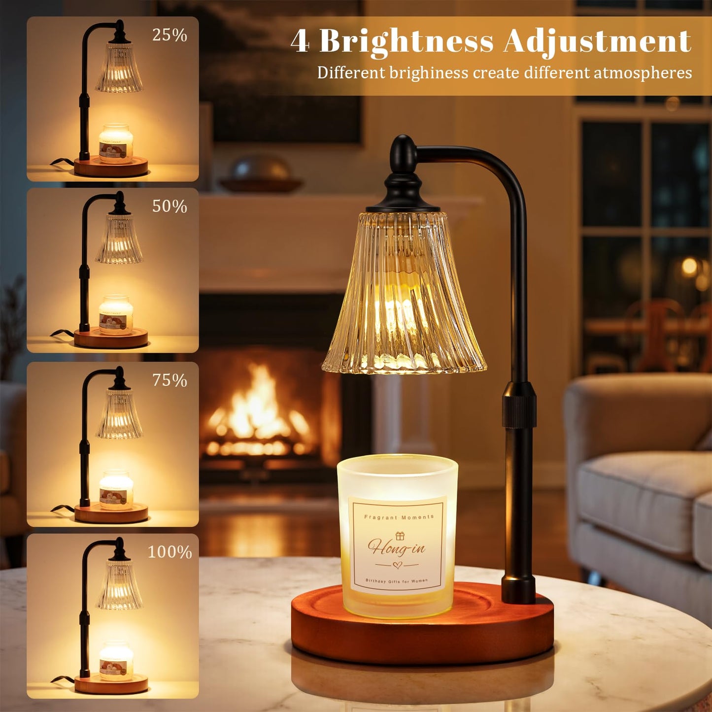 Black Walnut Candle Warmer Lamp with Timer Dimmable,Birthday Gifts for Women,Adjustable Height Wax Melt Warmer for Jar Candles,House Warming Gifts New Home,Ideal for Office,Dorm,Bedroom Home Decor