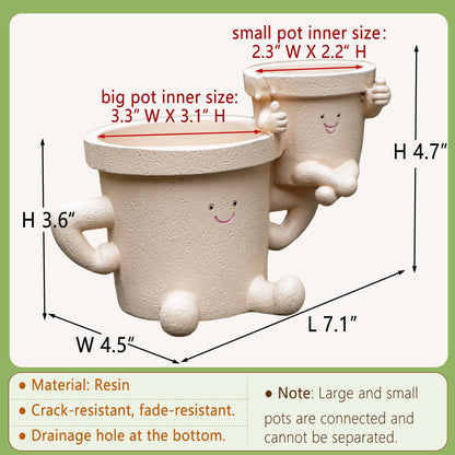 RZOIKZOI Funny Smiley Face Planter with Drainage Hole,Cute Thumbs Up Succulent Pots for Indoor/Outdoor Plants,2-in-1 Unique Novelty Flower Pot, Plant Gifts for Mother's Day, Birthday, Christmas(Khaki)