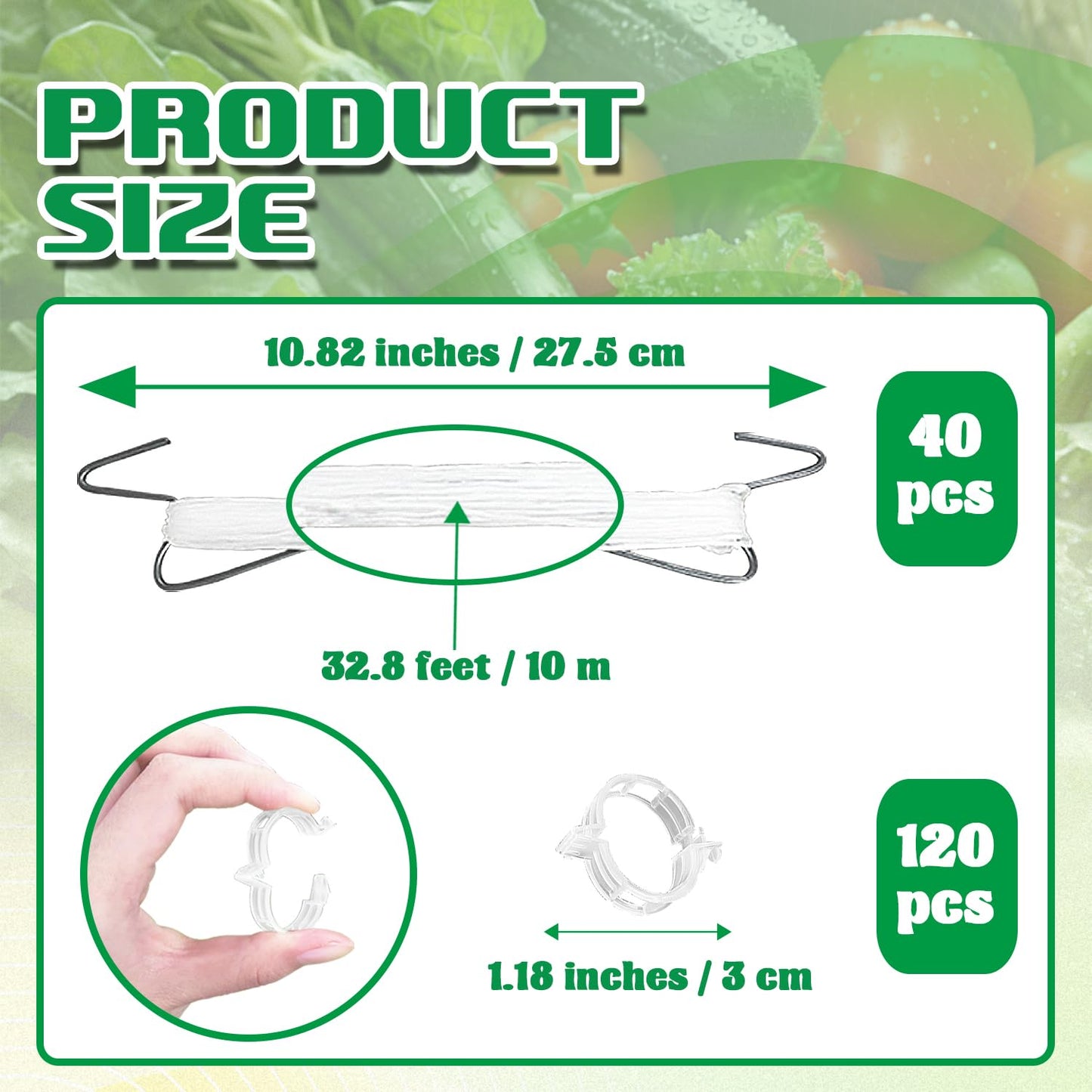 Srmayyi 160 PCS Tomato Hooks with String,Tomato Holder Hooks with Plant Clips and 32.8ft Twine,Climbing Plants Support Hooks Flower Vine Twine Crop Trellis,Prevent Pinching or Falling Off