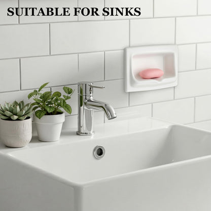 Acellegic 1 Pcs 9.8 x 6.5 White Vintage Recessed Ceramic Soap Dish for Shower Wall, Space-Saving, Large Retro Ceramic Soap Holder, Self-draining Built-in Holder for Bathroom & Laundry Keep Dish Dry