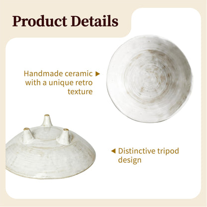 seicasaya Small Wabi-Sabi Ceramic Bowl, 6 Inch Handcrafted Tripod Design for Snacks, Sauces, Dips, Decorative Serving Bowl for Kitchen, Dining Table & Coffee Table (White)
