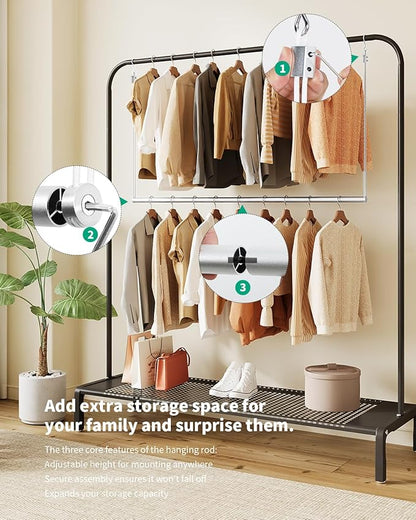 BaiNong Adjustable Closet Hanging Rod Heavy Duty 32'' Silver (Silver, 32 Inch)