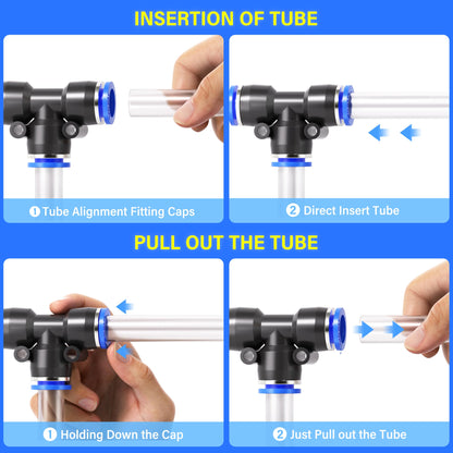 TAILONZ PNEUMATIC 1/4 Inch od Push to Connect Fittings Pneumatic Fittings Kit 10 Spliters+10 Elbows+10 tee+10 Straight (40 pcs)