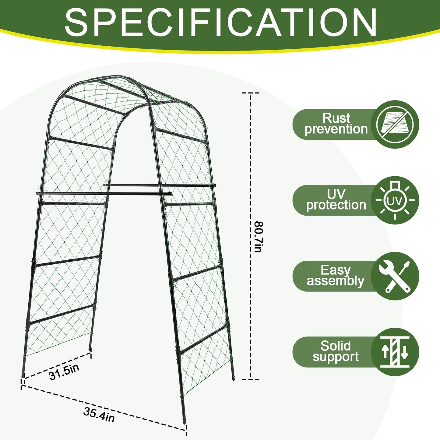 PHENEAHILL Extra Tall Garden Arch Trellis for Cucumber, Heavy-Duty Rust-Resistant Powder-Coated Steel, Vertical Support for Large Vining Vegetables (47”W x 79”H)