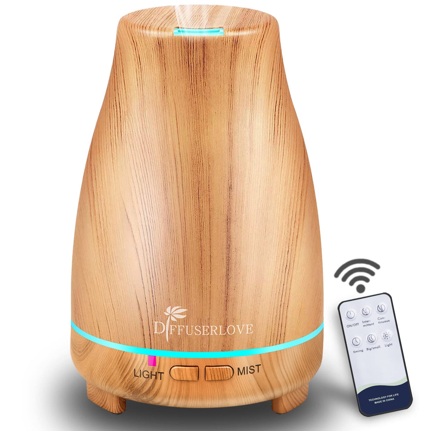 Diffuserlove Essential Oil Diffusers 200ML Remote Control Ultrasonic Mist Humidifiers BPA-Free Aromatherapy Diffuser with 7 Color Lights, Auto Shut-Off for Bedroom Office Kitchen