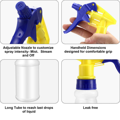 Eccliy 12 Pcs 16 Oz Plastic Spray Bottle, Adjustable Empty Reusable Sprayer for Cleaning, Planting, Water, Bathroom and Kitchen, BBQ, Commercial and Residential (Original,Yellow,Blue)