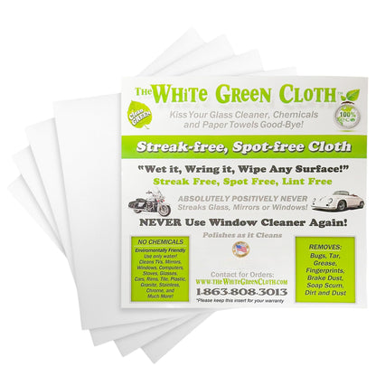 The White Green Cloth 4-Pack Reusable Cleaning Cloths for Streak-Free Windows, Mirrors & All-Purpose Use – Chemical-Free, Absorbent, Non-Abrasive, 16" x 16" White Cleaning Rags, Made in The USA