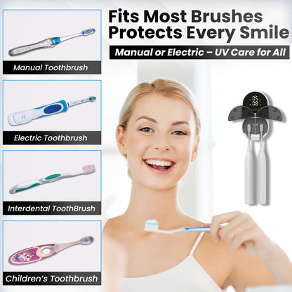 UV Toothbrush Sanitizer Holder & Cleaner with Led Clock Display, Hands-Free Wave Sensing & Dual Toothbrush Storage - Wall Mounted UV Tooth Brush Sanitizer Holder for Bathroom Decor, Fits All Brushes