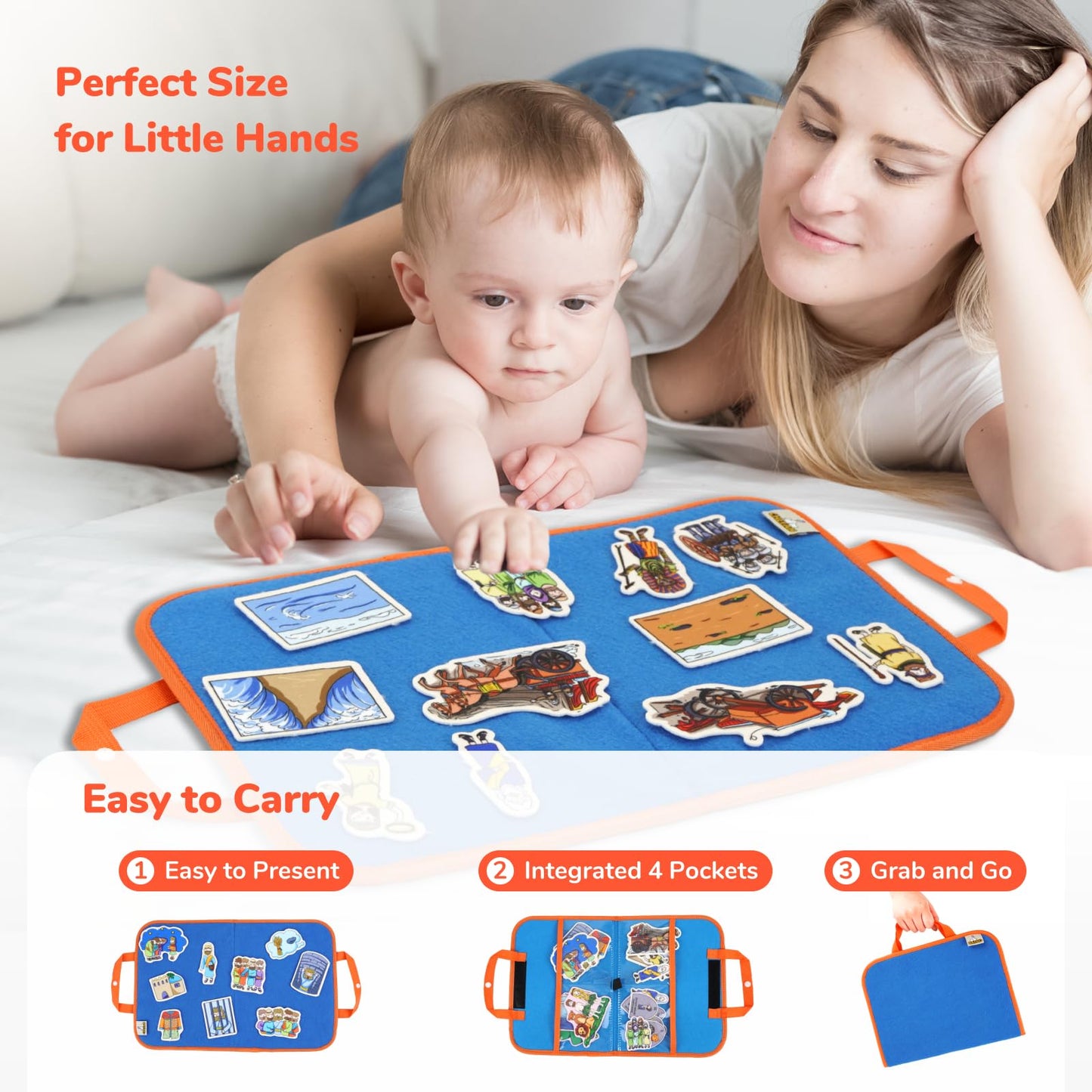 CHEFAN 4 Pack Felt Board Bible Stories Set, Flannel Board Stories, Nativity Flannel Graph Bible Toy for Kids, Include Joseph The Prince of Egypt, In The Beginning,Ten Commandments,Crossing The Red Sea